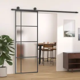 151679 Vidaxl Sliding Door Frosted Esg Glass And Aluminum 29.9 Inch X80.7 Black