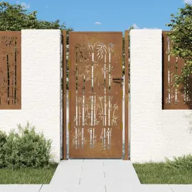 153189 Vidaxl Garden Gate 41.3 Inch X78.7 Corten Steel Bamboo Design