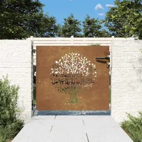153209 Vidaxl Garden Gate 33.5 Inch X39.4 Corten Steel Tree Design