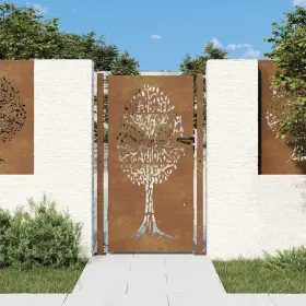 153218 Vidaxl Garden Gate 41.3 Inch X68.9 Corten Steel Tree Design