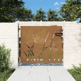 153220 Vidaxl Garden Gate 33.5 Inch X29.5 Corten Steel Grass Design