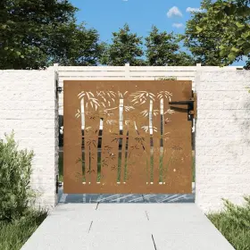 153232 Vidaxl Garden Gate 33.5 Inch X29.5 Corten Steel Bamboo Design