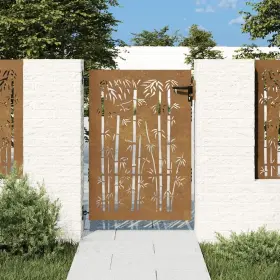 153235 Vidaxl Garden Gate 33.5 Inch X59.1 Corten Steel Bamboo Design
