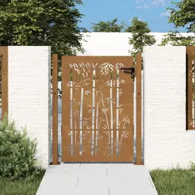 153240 Vidaxl Garden Gate 41.3 Inch X51.2 Corten Steel Bamboo Design