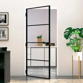 153660 Vidaxl Interior Door Black 36.6 Inch X79.3 Tempered Glass&aluminum Slim