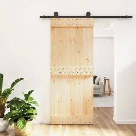 3203048 Vidaxl Sliding Door With Hardware Set 33.5x82.7 Inch Solid Wood Pine