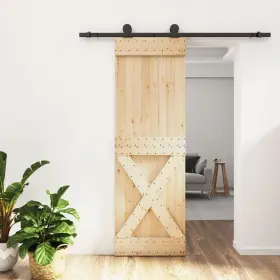 3203054 Vidaxl Sliding Door With Hardware Set 27.6x82.7 Inch Solid Wood Pine