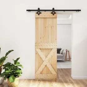 3203132 Vidaxl Sliding Door With Hardware Set 27.6x82.7 Inch Solid Wood Pine