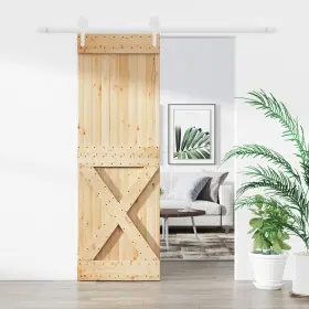 3203266 Vidaxl Sliding Door With Hardware Set 27.6x82.7 Inch Solid Wood Pine