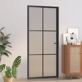 350558 Vidaxl Interior Door 36.6 Inch X79.3 Black Matt Glass And Aluminum