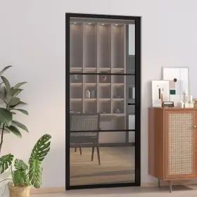 350562 Vidaxl Interior Door 36.6 Inch X79.3 Black Esg Glass And Aluminum