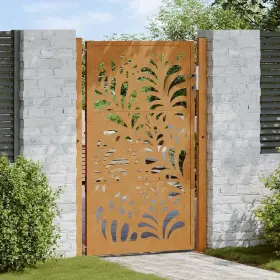 4100976 Vidaxl Patio Gate 41.3x61.0 Inch Weathering Steel Wave Design