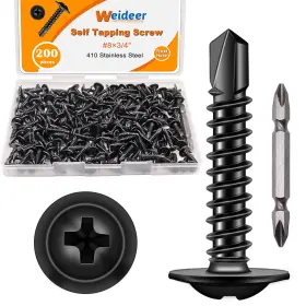 K-137-19-bk Weideer 200pcs #8 3/4 Inch Self Tapping Screws For Metal Sheet Bk #8x3/4 Black