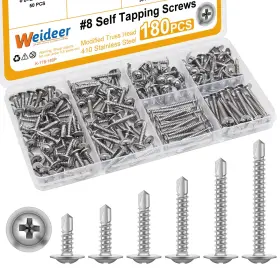 K-178-180p Weideer 180pcs #8 Self Tapping Screws For Metal Sheet Sv Kit Silver