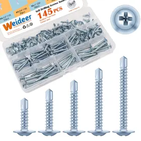 K-g051-w-145pcs-tg Weideer 145pcs #8 Sheet Metal Screws Assortment Carbon Steel Silver