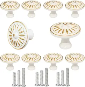 Weimeet 651354195432 Cabinet Knob 10pcs 35mm Single Hole Ceramic Dresser Cupboard White