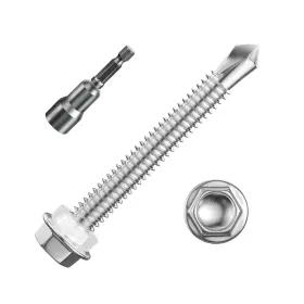 Ljzw015 Wensilon 100pcs #10 2 Inch Hex Washer Head Self Drilling Screws #10x2 Silver