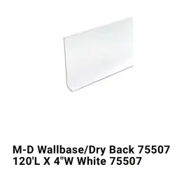 75507 White M-d 120 X 4 Inch Vinyl Wall Base Trim Pvc Cove Dry Back Roll