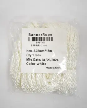 Bp5-001 White Banner Rope 6.35mm X 15m 131493 Single Roll Cord Cable Unit