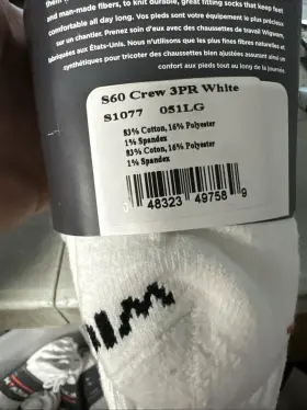 S1077-051-lg Wigwam Mills Inc Athletic Socks Crew White Mens Large 3-pk