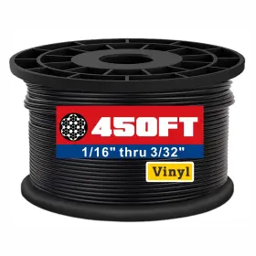 Pvc116332b Wirope Depot Black Vinyl Coated Wire Rope - 304 Stainless Steel 1/16 Inch Overmolded To 3/