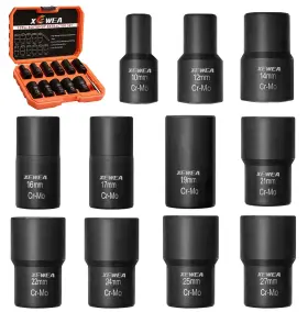 Xewea 714216989928 12pcs Lug Nut Remover Set 1/2-inch Drive Stripped Wheel Lock Removal E