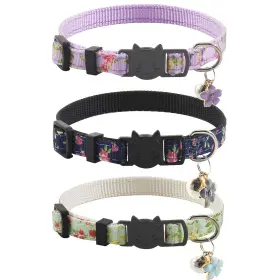 Caa3405 Xpangle 3 Pack Breakaway Cat Collars With Bell And Accessories Flower Pattern Adjust