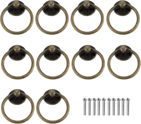 Yetaha 653334543387 10pcs Antique Cabinet Ring Pulls Vintage 10 Pieces Bronze