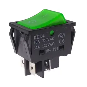 Yog30a Yoiilnz 30a 250vac/35a 125vac Kcd2 Kcd4 Rocker Switch Dpst 4 Pin Green Lighted 120v R