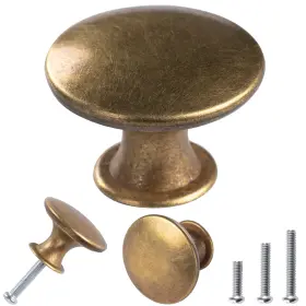 Yoipe 741754659266 30 Pack Delicate Design Round Antique Brass Kitchen Cabinet Knobs