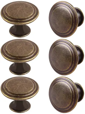 Yoipe 741754660255 Pack Of 6 Flat Round Mushroom Shape Drawer Pulls Anique Broze Antique