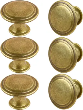 Yoipe 741754660316 Pack Of 6 Flat Round Shape Drawer Pulls Red Antique Brass Furniture Yellow