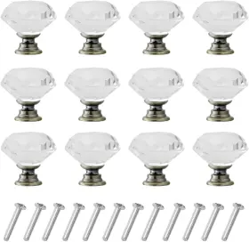 Yourgift 710667513927 12 Pack Drawer Knobs Diamond Shaped Crystal Glass 30mm 30 Mm Bronze