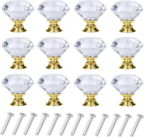 Yourgift 730964626779 12 Pack Drawer Knobs Diamond Shaped Crystal Glass 30mm 30 Mm Gold