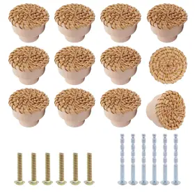 Yug25031402yugtcen Yugtcen 12pcs Wooden Cabinet Knobs Boho Wood Dresser Diameter 1.57 Inch Natural
