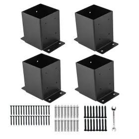 Pb404-4 Yvhfwoy 4x4 Post Base Brackets Inner Size 3.6 Inch X3.6 Black Powder Coated Heavy