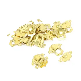 Zaplyte 702105780909 10pcs Wood Box Latch Sets Case Locking Hinge Brass Tone 28mm Long