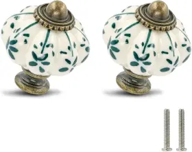 20220210 Zernmiarder Ivory And Green Pumpkin Knobs 6 Pack Ceramic Cabinet 35mm
