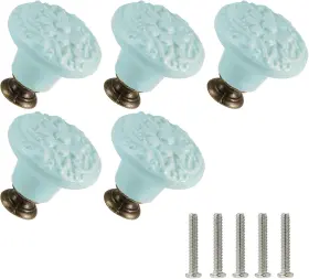 240103011 Zernmiarder Light Blue Ceramic Knobs 10 Pack Flower Drawer Pulls Vintage