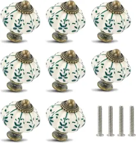 Send-h20220210-009 Zernmiarder Ivory And Green Ceramic Knobs 12 Pack - Pumpkin Cabinet 35mm