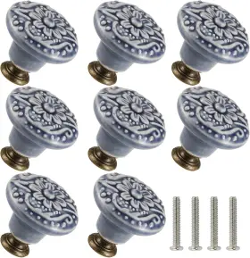Send240103002fck Zernmiarder Greyish Blue Ceramic Knobs 10 Pack Flower Drawer Pulls Vintage