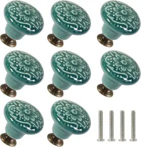 Send240103014fck Zernmiarder Green Ceramic Knobs 10 Pack Flower Drawer Pulls Vintage Cabinet