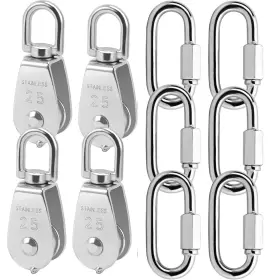 Zoenhou 782950340633 4 Pack 25mm Single Pulley Block Set With 6 Quick Links M25 Stainless