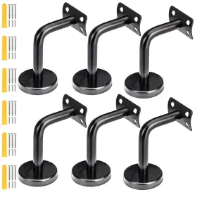 Zoenhou 788510082180 6pack Black Stainless Steel Handrail Brackets Curved Bracke
