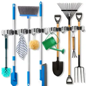 Zongool 744252415730 2 Pack 3 Racks And 4 Hooks Mop Broom Holder Wall Mount Heavy Dut