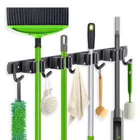 San-4r5h Zongool 4 Racks And 5 Hooks Broom Holder Wall Mount Mop Hanger Met