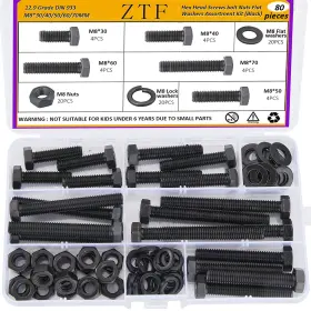 C-933-003 Ztf 80pcs M8 X 1.25 Bolt Metric Nuts And Bolts Assortment 30mm 40mm 5... Fast Ship