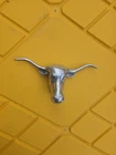 Longhorn Cattle Pewter Bull Head, Hood Ornament, Wall Art, 9" Across Used. Price: $99.00.