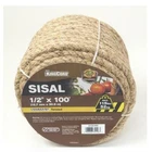 Kingcord 341261MN 1/2" 100' Natural Twisted Sisal Rope Max Work Load 115 Lbs. New. Price: $55.35.
