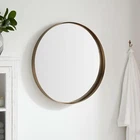 Signature Hardware 30" Palora Round Decorative Vanity Mirror, Antique Brass Open. Price: $199.95.